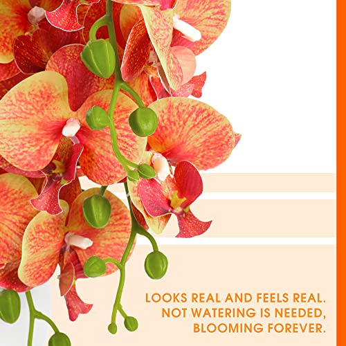 W&W Artificial Orchid Plants and Flowers with Vase, Fake Faux Orchid in Ceramic Pot,19”, Orange - color: Orange 01