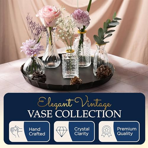 Luxury Glass Bud Vase Set of 5 – Hand Painted Gold Rim Mini Vases, Elegant Small Glass Vases for Centerpieces, Vintage Clear Flower Vases for Wedding, Table, Home & Party Décor - color: 5 Pcs Clear + Gold Rim, size: 5 Pcs