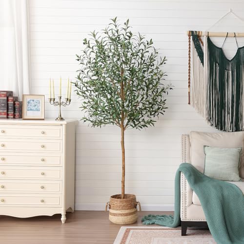 VeriNatural Artificial Olive Tree 7ft–Faux Plants Indoor Fake Tree with High Leaf Density,Silk Leaves,Real Wood Trunk–Large Green Artificial Plant Decor for Home Living Room Office,VN356 - size: 7ft