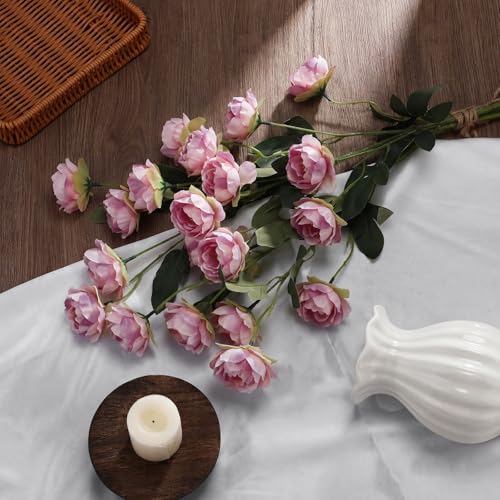 6 Pcs 32" Large Purple Artificial Peonies Stems Flowers, Real Look Faux Silk Peony Bouquet 42 Heads Total for Vase Filler, Farmhouse Rustic Neutral Home Decor, Wedding Centerpieces - color: Dusty Pink
