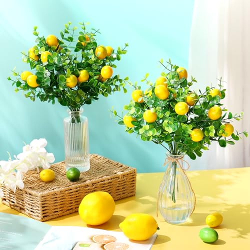 Tigeen 24 Pack Lemon for Decoration Fake Lemon Branches Artificial Vivid Yellow Faux Lemons Tables Centerpiece for Kitchen Stem Fruits for Home Spring Summer Decor - style: Lemons