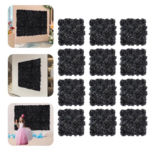Artificial Flower Wall,Black Background Decoration Panel,Artificial Silk Flower Wall Panel,Faux Flowers Combo Set for Photography Buildings,Wedding 14.96 * 14.96 in 12 Pcs (Hydrangeas)