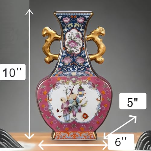Jingdezhen Enamel Ceramic Vase for Home Decor, Chinoiserie Porcelain Handmade Ceramic Vase, Antique Luxury Accent Centerpiece for Living Room, Wedding Gift, Floral Arrangement (Pastel) - color: Purple