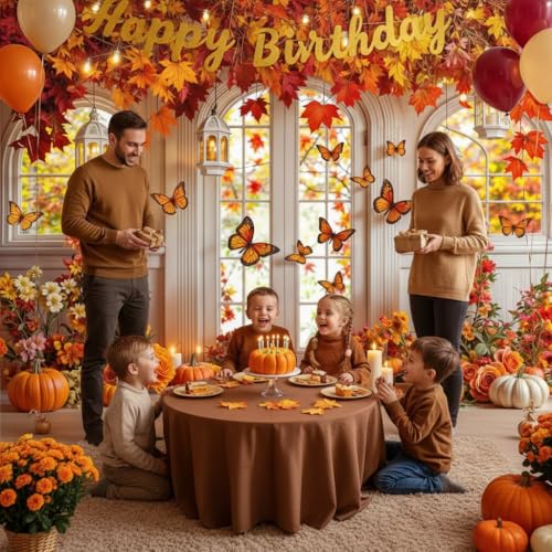 10X8ft Fall Butterfly Floral Backdrop for Photography Autumn Pumpkin Maple Butterfly Flowers Theme Girls Party Decorations Background Birthday Party Cake Table Decor Photo Booth Props - color: Multi5, size: 10x8ft