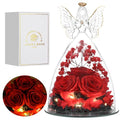 Mothers Day Rose Gifts for Women Preserved Real Flower in Glass Angel Figurines Roses for Delivery Prime Birthday Gifts for Mom Grandma Girlfriend Wife Her - Red - color: Red