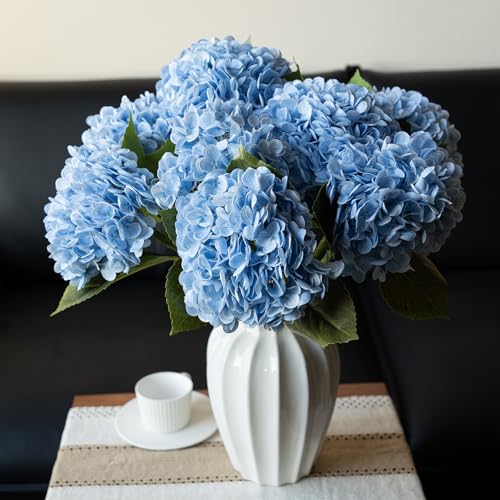 DUYONE 22" Real Soft Touch Hydrangea Artificial Flowers Realistic,Large Long Stem Fake Flowers Full Latex Faux,Wedding Bouquet,Party Home Decor,Garden Office Room Table Centerpieces Baby Blue 4Pcs - color: Baby Blue, size: 4Pcs