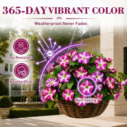 6Pcs Artificial Flowers for Outdoors, Fake Petunias Morning Glory Silk Flower UV Resistant, Faux Flowers for Outdoor Planters, Realistic Flora for Window Box Garden Porch Decor (FuchsiaPurple-Petunia) - color: Fuchsiapurple-petunia