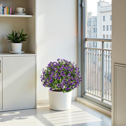24" Artificial Potted Plants Outdoor Set of 2, UV Resistant Faux Purple Daisy Mums Flowers with Eucalyptus, Decorative Plants in Pots for Front Porch, Patio & Entryway - color: Purple, size: 24in Daisy Eucalyptus