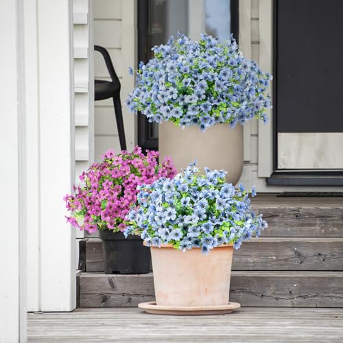 ATTGREAT Artificial Flowers Outdoors Faux Plants UV Resistant Fake Flowers Daisy 12 Bundles Plastic Greenery Plnats Outside for Garden Planter Patio Porch Spring Summer Home Home Decor, Blue - color: Blue, size: 12PCS