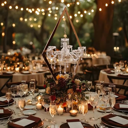 45" Gold Wedding Candelabra Set of 4 | Tall Crystal-Accent Centerpieces with Acrylic Diamond Drops for Reception Tables, Party Decor, Elegant Dining & Events - color: Gold, size: 4PCS