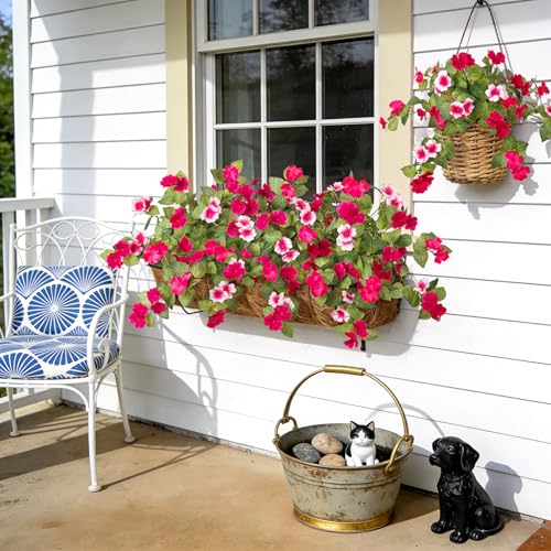 INXUGAO Artificial Fake Flowers for Outdoors Spring Decoration 2 Bundles Faux Flowers Plants for Outdoor Planters UV Resistant Silk Realistic Flowers for Outside Home Garden Front Porch Patio Décor - color: A-rose Red White