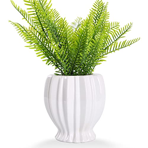 VanEnjoy 6 inch Modern Ribbed Design Small White Ceramic Decorative Tabletop Centerpiece Vase Flower Pot - White Spiral - style: Tropical