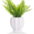 VanEnjoy 6 inch Modern Ribbed Design Small White Ceramic Decorative Tabletop Centerpiece Vase Flower Pot - White Spiral - style: Tropical