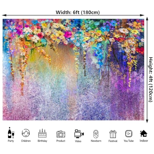 6x4ft Purple Abstract Flower Backdrop Watercolor Painting Photography Background for Wedding Bridal Shower Birthday Party Portrait Shooting Video Studio Props - color: Purple, size: 6x4ft