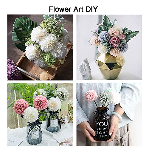 12pcs White Artificial Flowers Fake Flowers Silk Artificial Chrysanthemum Ball Hydrangea Bridal Wedding Bouquet for Home Garden Party Decor (White) - color: White 12pcs
