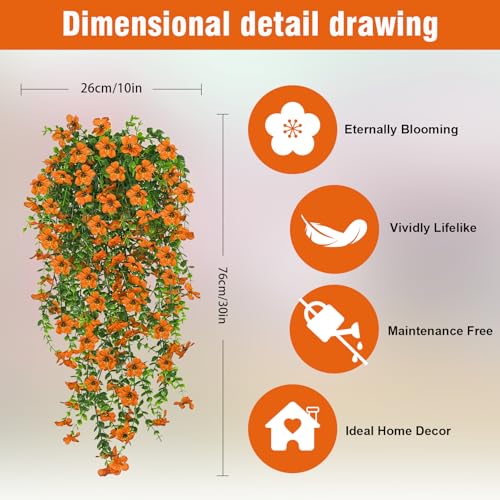 Artificial Hanging Flowers 4 Bundles UV Resistant Fake Flowers for Outdoor Decor Realistic Silk Flower Faux Plants for Patio Porch Garden Yard (Orange) - color: 4pcs Orange