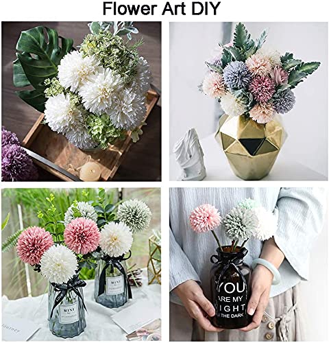 20Pcs Artificial Fake Flower Plants Silk Chrysanthemum Ball Hydrangea Arrangements Wedding Bouquets Decor Home Kitchen Garden Party Table Floral Centerpieces DIY (Black&Grey) - color: Black&grey