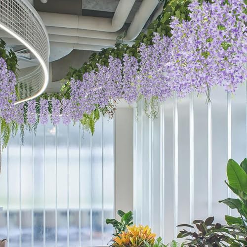 RECUTMS Artificial Lilac Flowers Garland 33.5in Faux Hanging Wisteria Vines 6Pcs Fake Silk Lilac Floral Decoration for Home Garden Wedding Arch Birthday Party Indoor Outdoor (Purple) - color: Purple-6p
