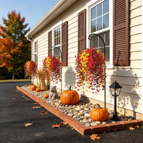 INXUGAO 8 PCS Fake Fall Flowers Artificial Faux Plants for Outdoor Decor | UV Resistant Realistic Home Outside Indoor Patio Front Porch Planter Garden Balcony Yard Window Box Orange Brown Yellow - color: Orange Yellow Brown