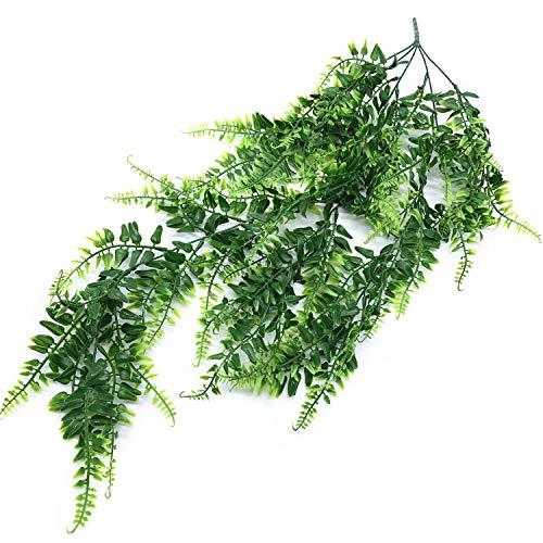 Fake Hanging Plants Artificial Vine, Plastic Ivy Greenery Christmas Garland Faux Boston Ferns Leaves Vines Home Garden Outdoor Indoor Party Wedding DIY Bedroom Wall Decor Decoration - Green 2 Pack - color: Boston Ferns Vines/ 2 Pack