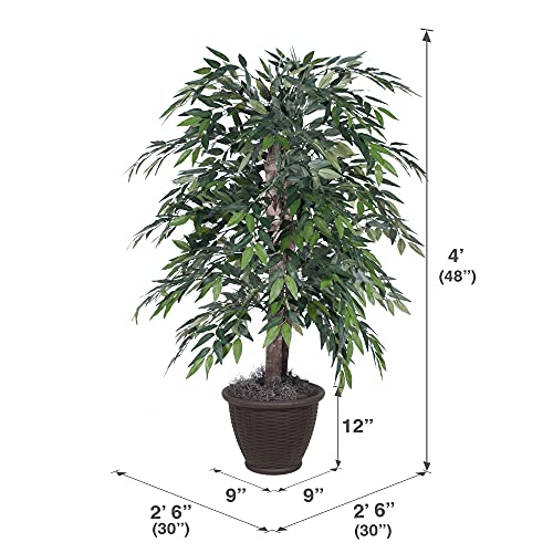 Vickerman 4' Indoor Artificial Green Smilax Bush, Brown Plastic Container. - color: Dark Green, style: Vickerman Everyday 4' Artificial Green Smilax Bush in Brown Plastic Container