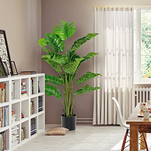 GOFLAME Artificial Monstera Deliciosa Plant, 5ft Potted Faux Tree with 15 Verdant Fake Leaves, Swiss Cheese Plant for Home Decor Indoor, Outdoor, Home, Office, 1 Pack - size: 5ft