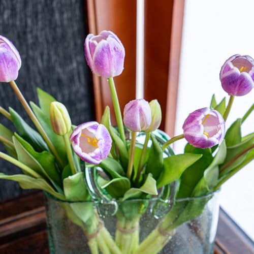 Artificial Tulips Flowers,Soft Touch Latex Bouquet, Fake Tulips,Spring Wedding Home Room Table Centerpiece Decor - color: 15pcs Amethyst (No Vase)