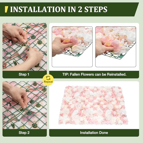 12 Pcs Flower Wall Panel Floral Backdrop, Artificial Flower Wall Backdrop Faux Flower Panel, 23.62x15.74in Silk Rose Walls for Wedding, Party, Nursery, Home Decor - color: White+pink