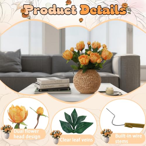 ucky 6PCS Orange Peonies Artificial Flowers, Realistic 2 Heads Silk Peonies with Stems & Buds, 17.51" Faux Peony Bouquets for Wedding Centerpieces DIY Home Table Vase Decor - color: Orange