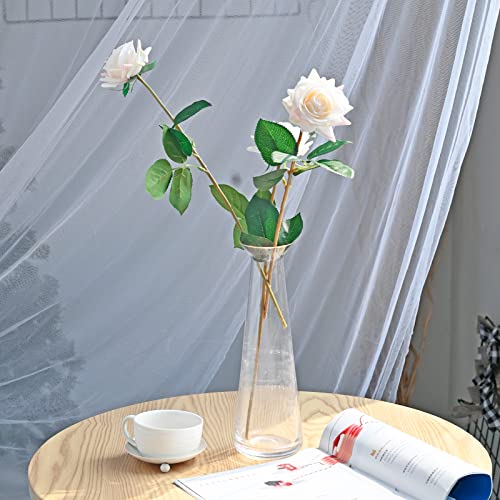 ZMZQ&flw Artificial Flowers Champagne Roses 12PCS, Real Touch Silk Flowers, Realistic Single Fake Flower with Individual Stems Leaves - color: Light Yellow 12pcs