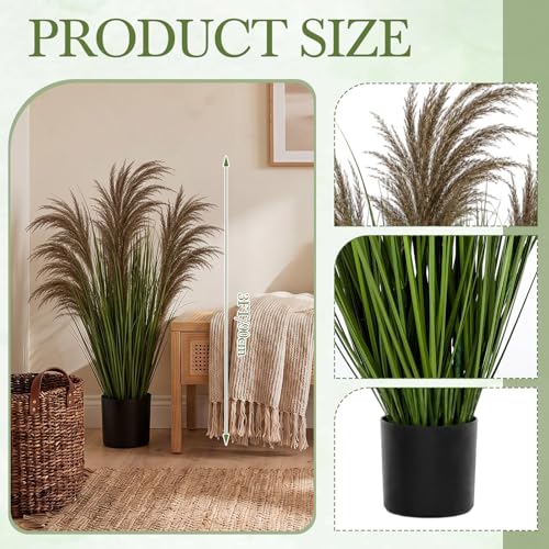 Jexine 2 Pcs Pampas Grass Potted Plants 3 ft Tall Artificial Grass Potted Artificial Greenery Floor Plants Tall in Pot for Housewarming Gift House Garden Bathroom Lobby Outdoor Decoration (Greeny) - color: Greeny, size: 3 ft