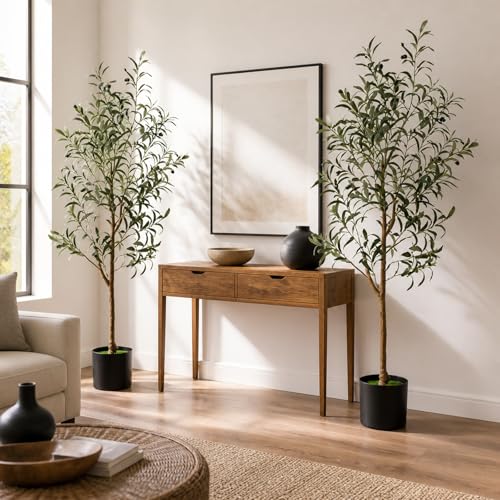 2 Pack 4.5FT Artificial Olive Tree with Lifelike Fruits for Indoor Outdoor Décor - size: 4.5ft-2pack