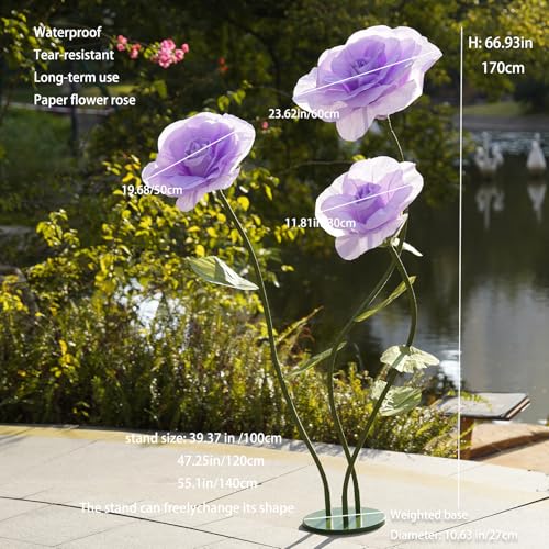 Giant Roses Artificial Flowers for Decoration with Stand,Oversized Handmade Paper Rose Decoration for Wedding, Party, Window Display, Photography Prop, Valentine’s Day & Event Decor(Purple) - color: Purple