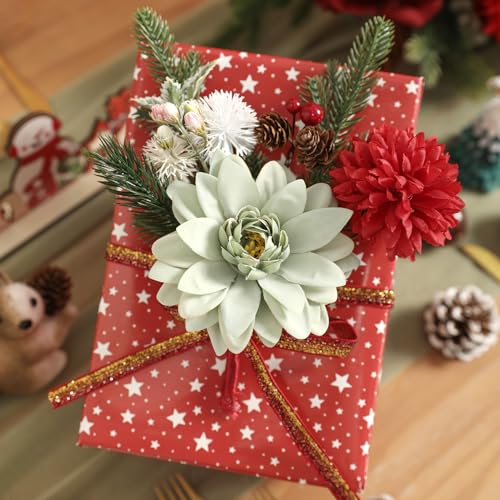 YYHUAWU Artificial Christmas Flowers Combo Box Set Fake Flowers Leaf with Stems for DIY Tree Ornaments Xmas Wreath Floral Arrangements Centerpieces - color: Chrismas Pink＆red