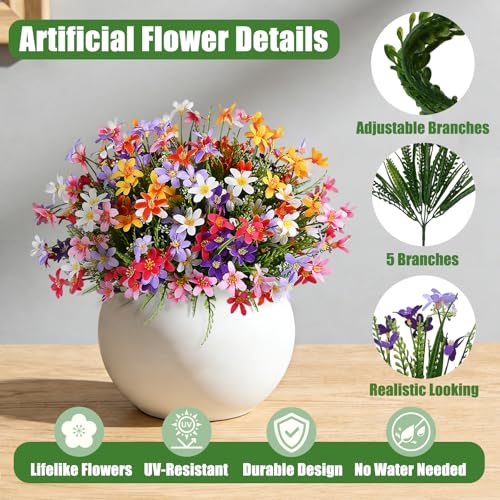 Ammyoo 12 Bundles Artificial Spring Summer Flowers Outdoor Decorations Fake Plants, Realistic Silk Floral Garden Porch Faux Flowers for Outside Planters Decoration(4 Color) - color: Mix No Basket