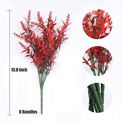 RECUTMS Artificial Outdoor Flowers, 8pcs Faux Outdoor Plant Plastic Lavender Bouquet,UV Resistant Flowers,Spring Decor,Lifelike Natural Fake Plant to Brighten Up Your Home (Red) - color: Red, size: 8 Bundles