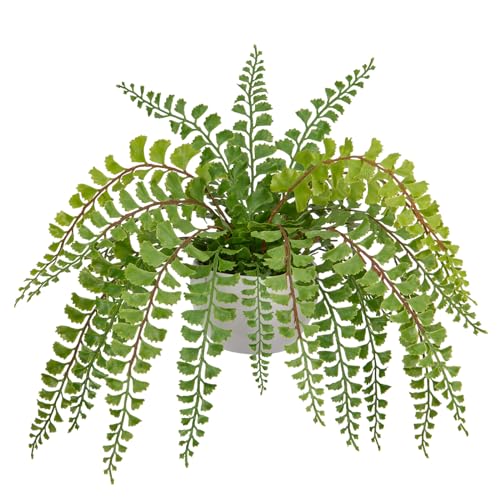 Hollyone Artificial Fern Potted Plant for Outdoors Indoors Lifelike Faux Boston Fern Artificial Plants in White Pot for Garden Patio Home Farmhouse Windowsill Office Decoration - color: Green 2