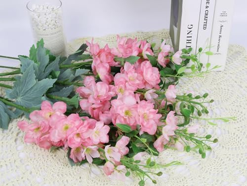 8PCS Pink Artificial Delphinium Flowers with Clematis Greenery Long Stem Artificial Flowers for Tall Vase for Home Wedding Floral Arrangement Centerpiece Table Decor (Pink) - color: Light Pink