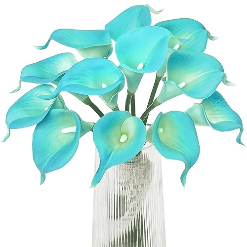 Letjolt Artificial Calla Lily Flowers 12Pcs Peacock Blue Flowers | Fake Flower Bouquet, Faux Calla Lilies, For Home Kitchen Wedding Party - color: Peacock-blue