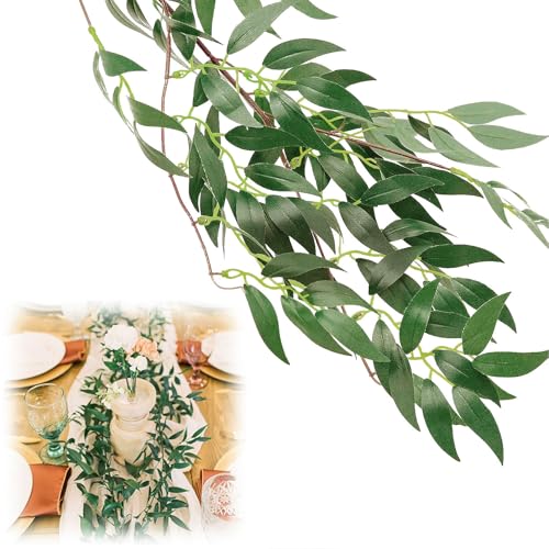 ANPHSIN Fake Vines Greenery Garland - 3 Packs Total 16.5ft Green Willow Leaf Vine Garland, Artificial Leaves Wall Hanging Decor for Home, Room, Wedding Arch, Centerpieces - color: 3pcs