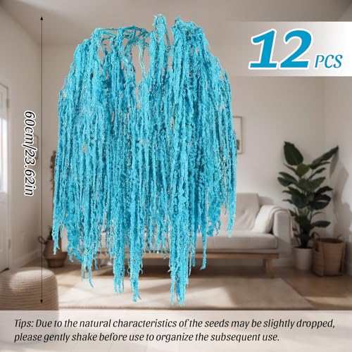 Suncalla 12 Pcs Blue Spring Natural Dried Amaranthus Hanging Flowers Amaranthus Artificial Flowers for Wedding Arch Bouquet Floral Garland Wall Home Decoration (23 Inch) - color: Blue