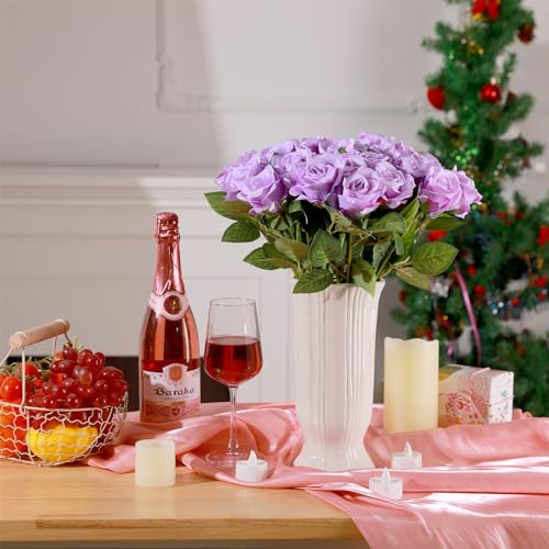 36 Pcs Silk Purple Rose Bouquet Bridal Artificial Flowers,Fake Rose Long Stem Realistic Artificial Flowers Bulk for Wedding Bouquet Ball Arrangement Centerpiece Party Decor - color: Purple