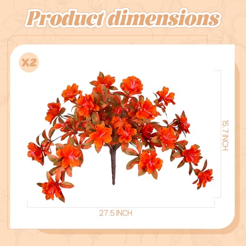 Fall Flowers Artificial for Decoration, Fake Silk Rhododendron Flowers for Outdoors, 2 Bundles Faux Azalea Outside UV Resistant No Fade Floral for Home Garden Balcony Walkway Wedding Party Decor - color: Y-orange