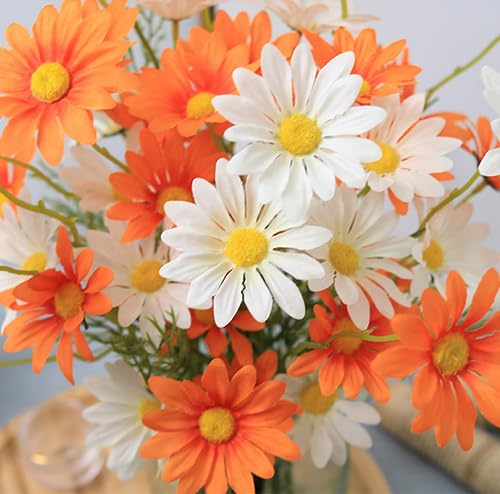NatureMan Artificial Flowers 12 Bundles Artificial Silk Daisy UV Resistant Outdoor Fake Wildflowers with Stems Daisy Arrangements for Home Hotel Office Garden Decoration (White,Orange) - color: White,orange