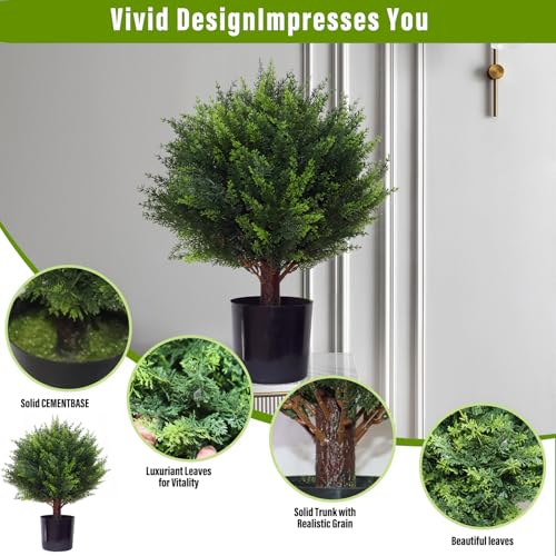 Artificial Cedar Tree - 2pcs Faux Shrub Plants, Hand Trimmed, UV Resistant, Low Maintenance, Suitable for Indoor and Outdoor Decoration (16.5 inches) - size: 16.5in