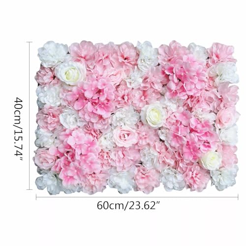 Flower Wall Panel Floral Backdrop, 6 Pcs Flower Wall Decor, 24" X 16" Silk Rose Wall, Artificial Flower Wall Backdrop Faux Flower Panel for Wedding, Party, Home (White Dahlia + Sweet Pink) - color: White Dahlia + Sweet Pink