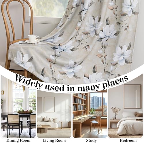 MYSKY HOME Floral Boho Blackout Curtains 54 Inch Length 2 Panels Set Black Out Thermal Insulated Room Darkening Printed Flower Grommet Window Drapes Bedroom Living Room, Pack-2, 52"W Each Panel, Khaki - color: Khaki, size: 52"W x 54"L (Pack of 2)