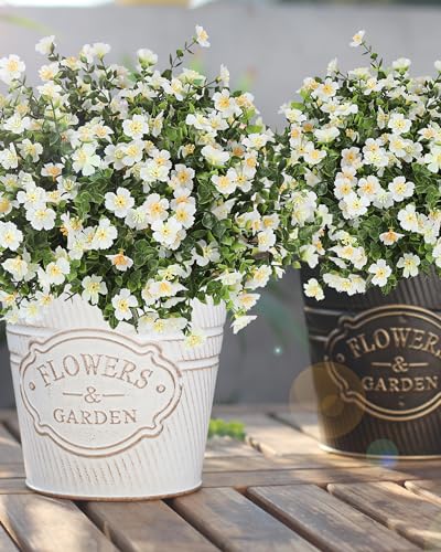Artificial Flowers for Outdoors, 12 Bundles Fake White Flowers for Outdoor Planters, Faux Plants with Silk Flowers for Porch Decor Garden Patio Home Aesthetic - color: White