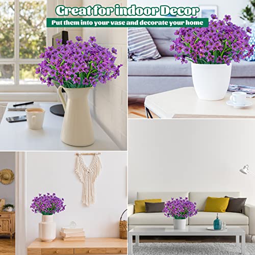 Lnoicy 12 Pcs Artificial Flowers for Outdoor,Plastic Flowers Decoration, UV Resistant Faux Flowers Shrubs, Artificial Plants for Indoor Outside Garden Home Wedding Farmhouse（Purple） - color: Purple, size: 12