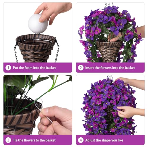 Bougainvillea Artificial Hanging Fake Flowers with Basket for Outdoors Decoration, Faux Silk Flowers UV Resistant Fake Plants Long Vines Realistic for Outside Front Door Porch, Dark Purple Fuchsia - color: Dark Purple Fuchsia